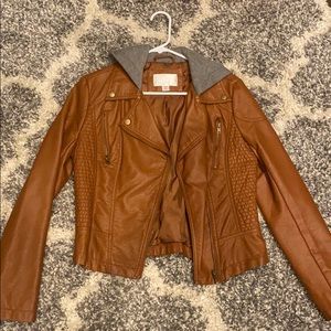 Faux leather jacket with hood